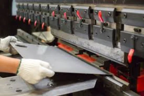 CNC press brake bending metal sheet into 3D part